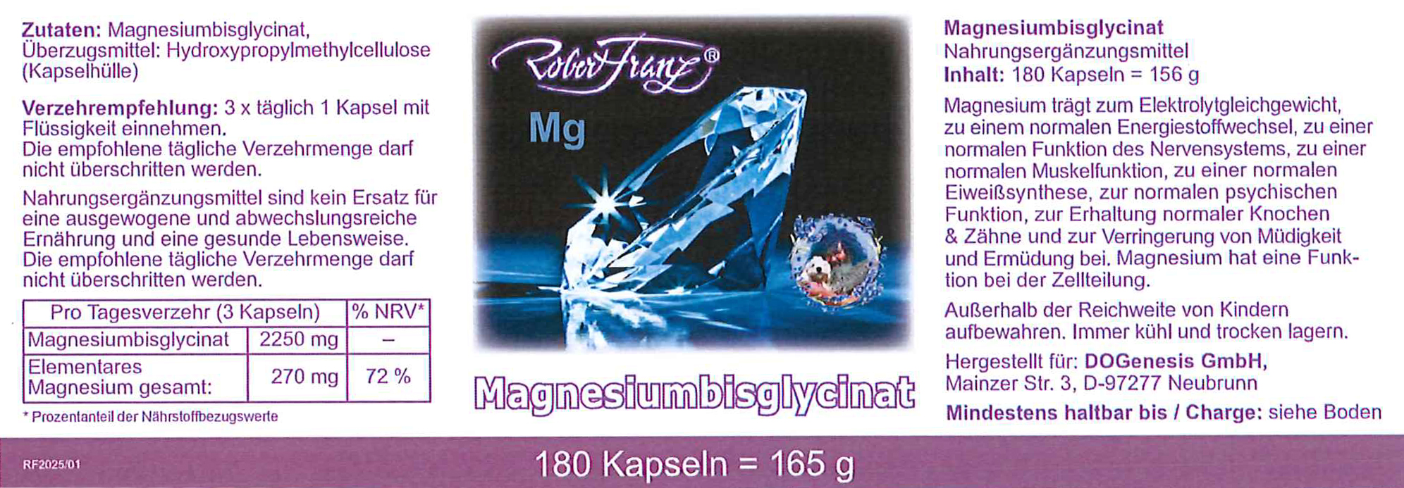 Magnesiumbisglycinat, 180 Kaps